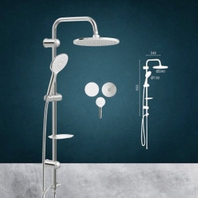 BARA DUS CU DIFUZOR 240 MM + DIFUZOR 130 MM SUPORT REGLABIL DELUXE CHROME 150 CM